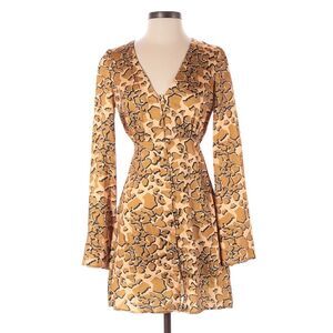 Nasty Gal Giraffee Print Long Sleeve Satin Mini Dress Size 4